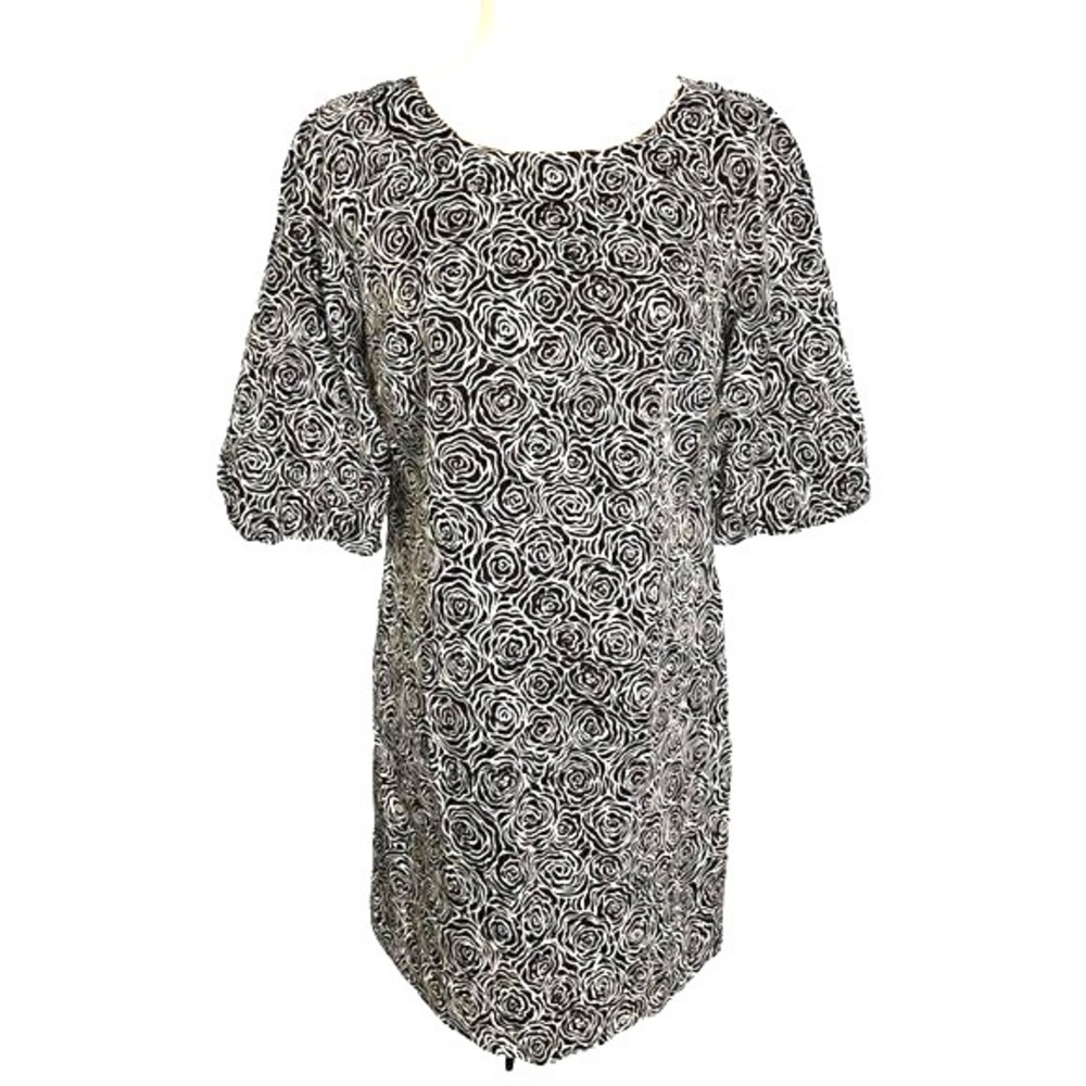 Lilly Pulitzer Sz 6 Floral Dress Silk Black White  Blend Half Puff Sleeves Lined